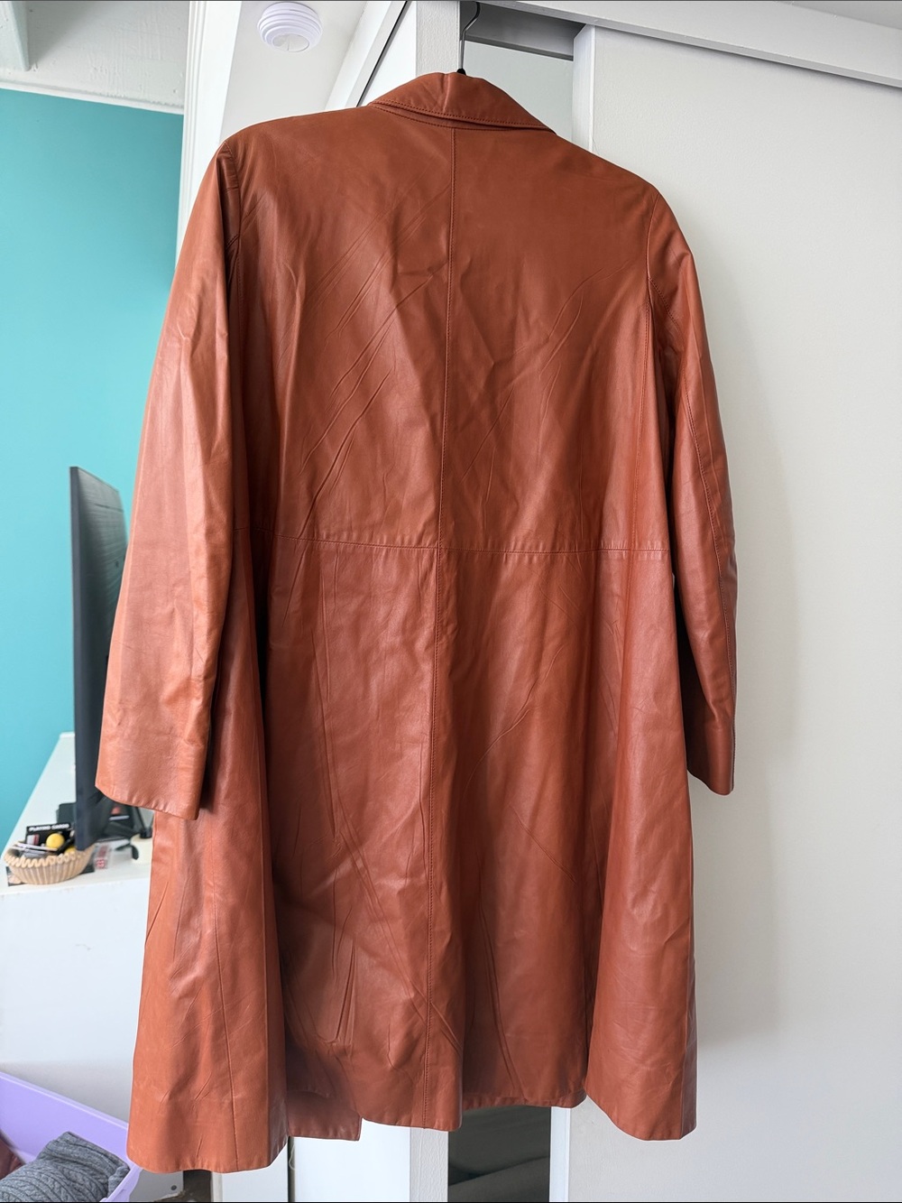 Prada Women's Rust-Brown Double-Breasted Leather Trench Coat - Picture 2 of 2
